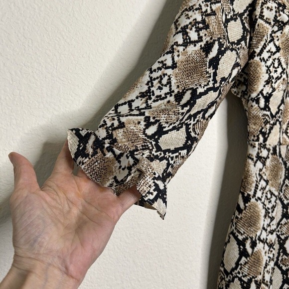 Scully Snakeskin Ruffle Open Back 3/4 Sleeved Tan Dress S - Picture 4 of 13